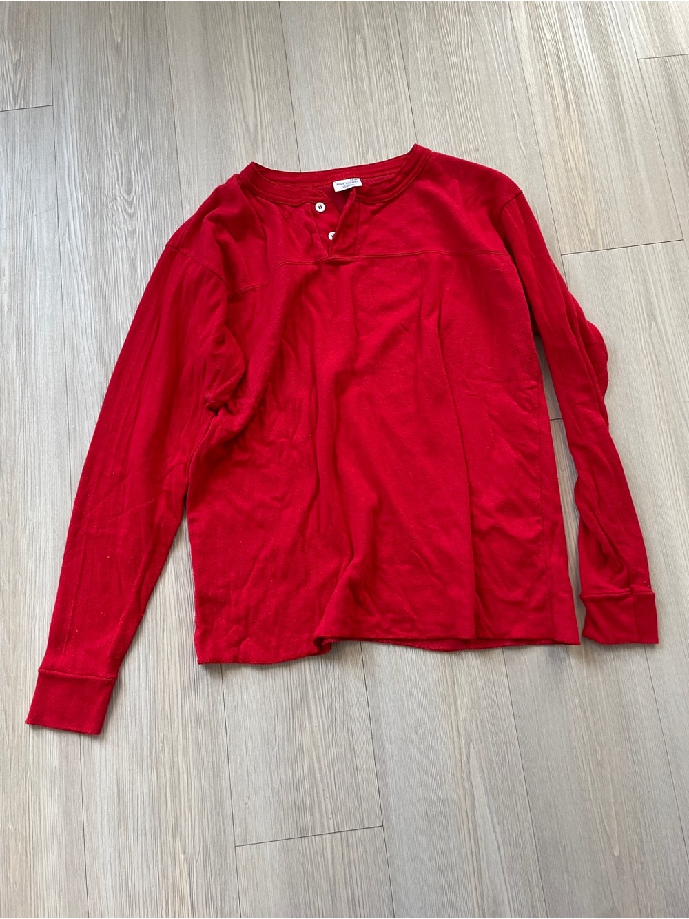 Vintage Classic Long-Sleeve Henley Top - Red